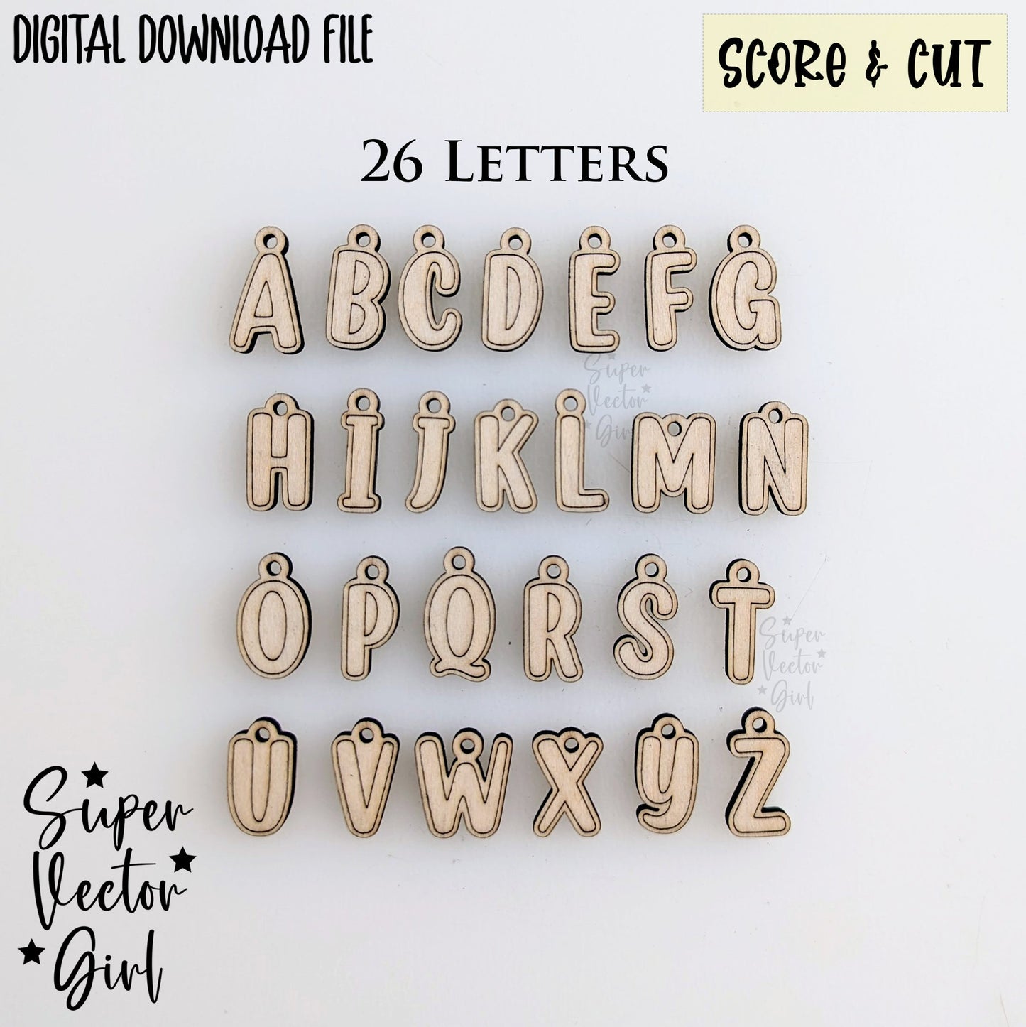 Alphabet Letters Bracelet Charms Bundle Set, SVG, Digital Laser Cut File, xTool Glowforge files, Score & Cut, Name Word ABCs DIY Make Your Own Charm