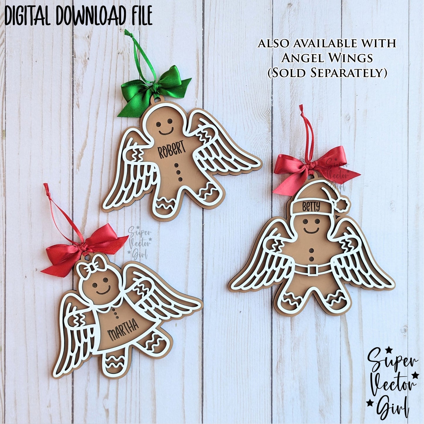 Gingerbread Man Christmas Ornament, SVG, Laser Cut File, Custom Name Personalized, xTool Glowforge files, Gingerbread Girl Boy People, Santa Gift Tag