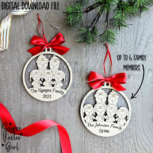 Snowman Family Christmas Ornament, up to 6 Custom Name, Personalized, SVG, Laser Cut File, xTool Glowforge files, 1st Christmas, Baby, Married, Mr. Mrs.