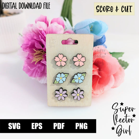 Floral Flowers Stud Earrings Bundle Set, SVG, Digital Laser Cut File, xTool Glowforge files, Score & Cut, Cute Spring Flower Daisy Mom Mother's Day
