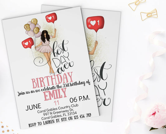 Instant Download 5x7 Chic Pink Birthday Invitation - Front & Back Design