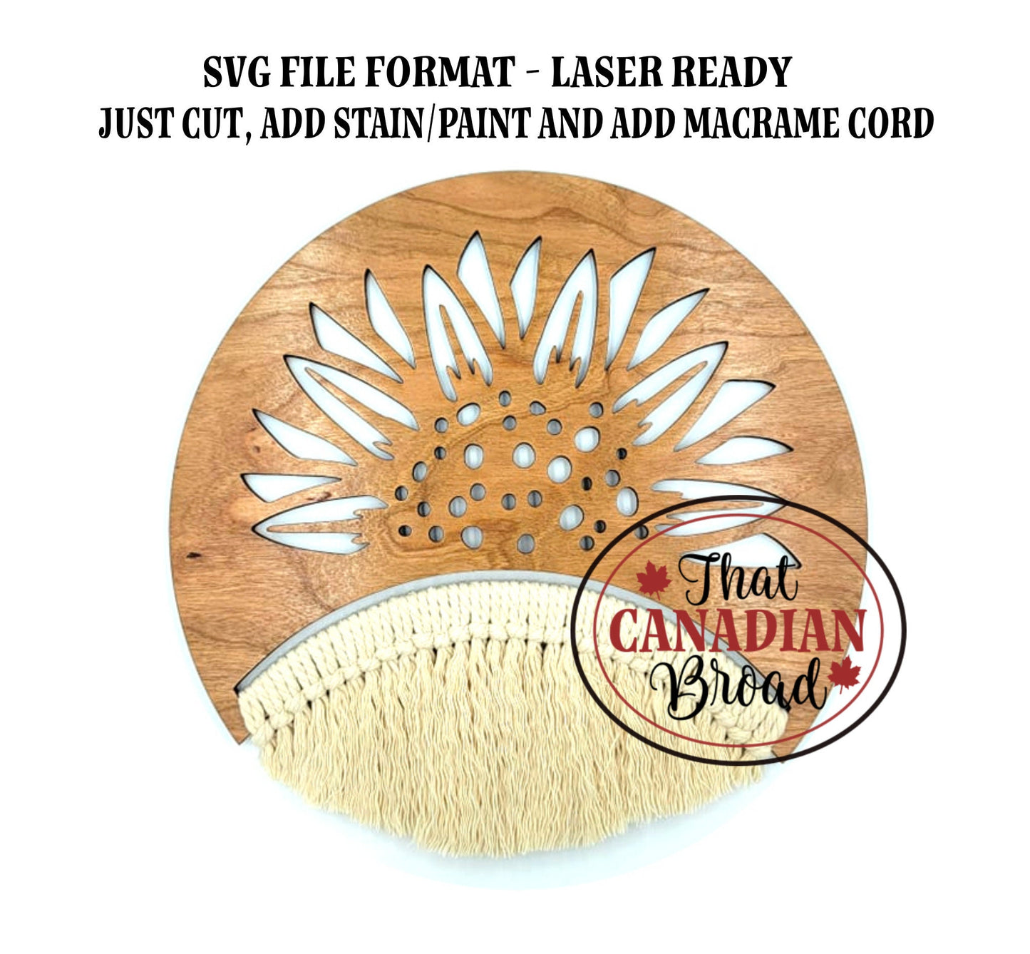 Sunflower Wood and Macrame Hanging, SVG file for laser