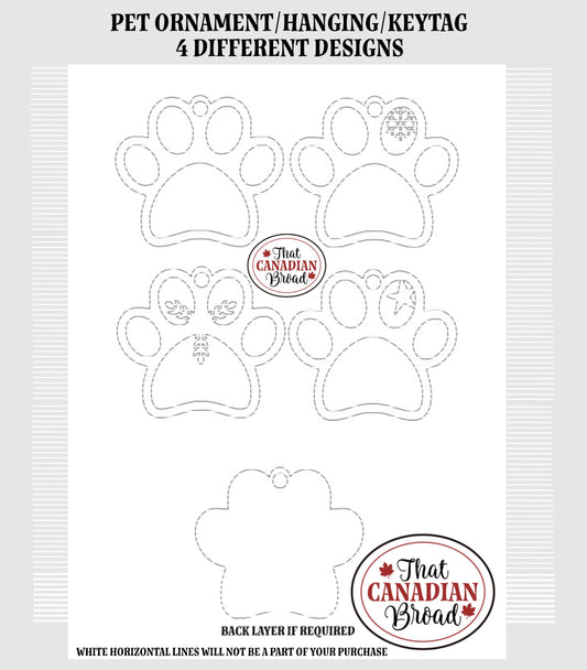 Pet Paw Ornament 4 styles, 1 or 2 layer, laser svg file