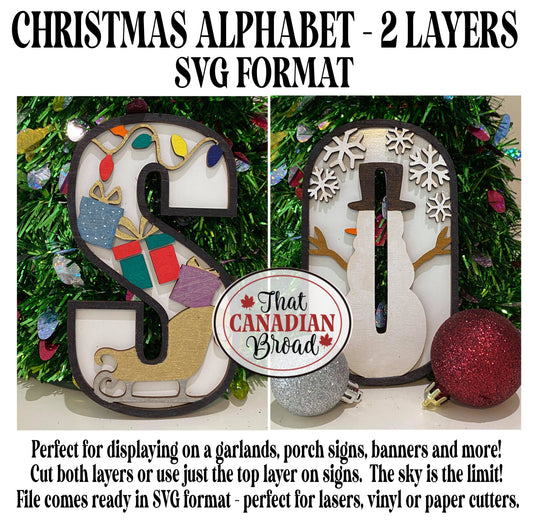 Alphabet, A-Z, Chistmas theme, SVG file, laser, vinyl, paper crafts