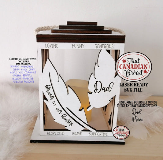 Memorial Lantern with feather design, Laser File, SVG Format