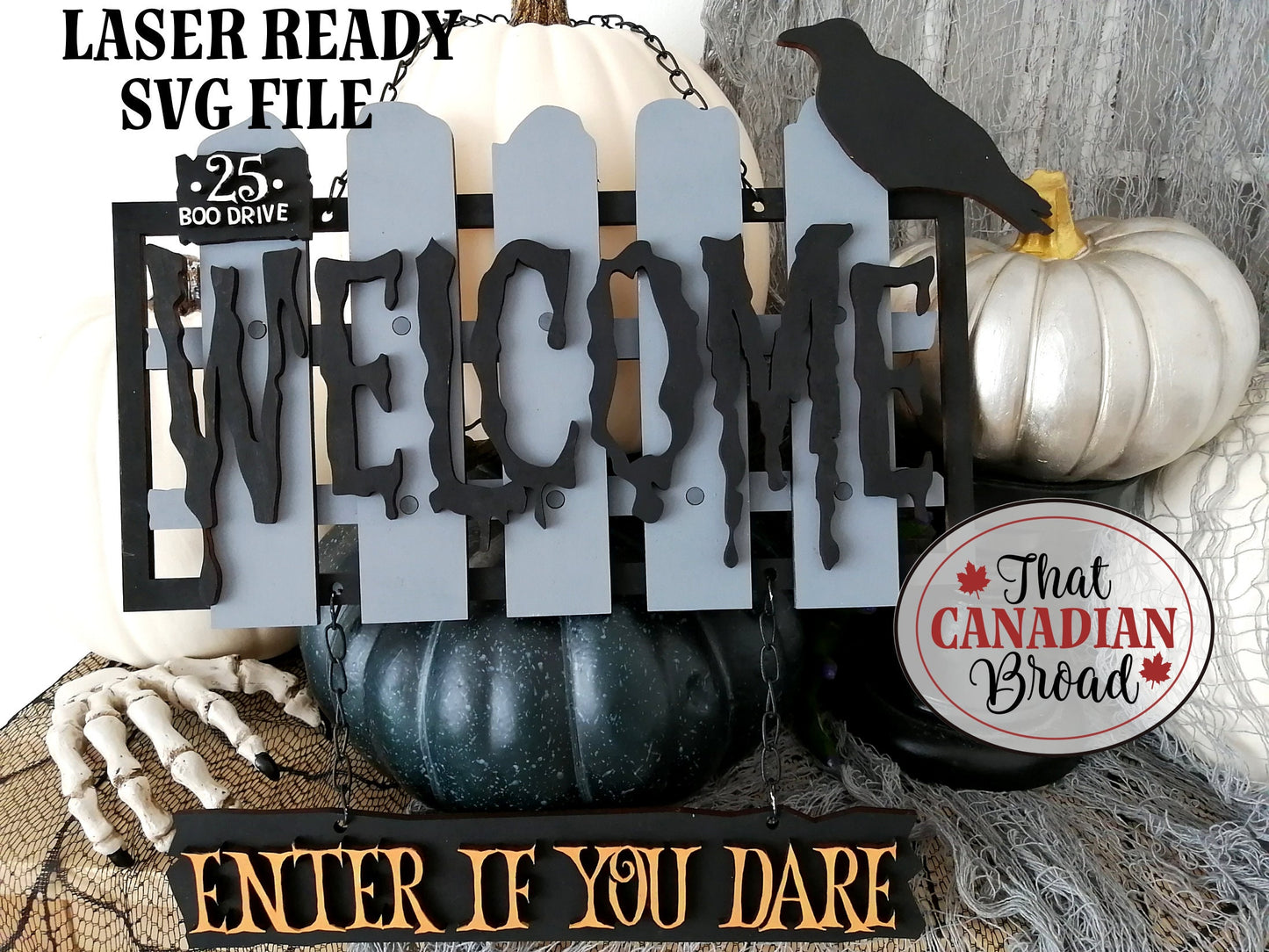 HALLOWEEN Welcome Fence Sign with crow, LASER FILE, SVG format