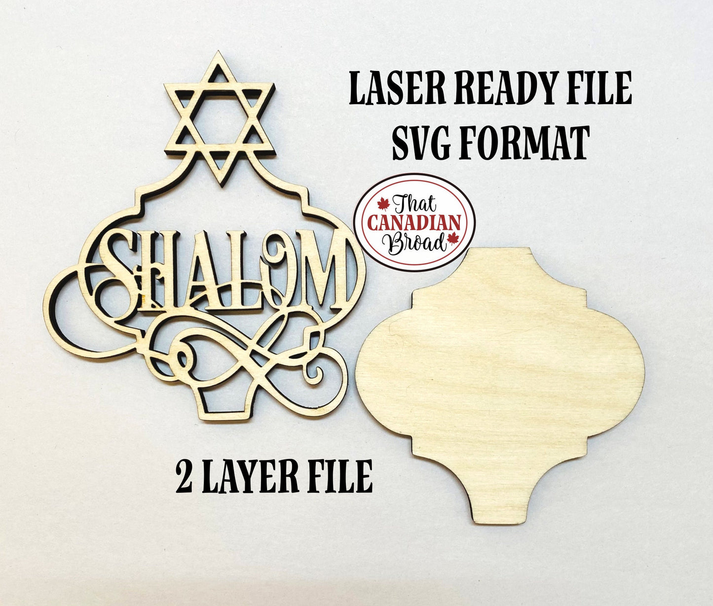 Shalom ornament, hanging, Hanukkah, laser svg file only