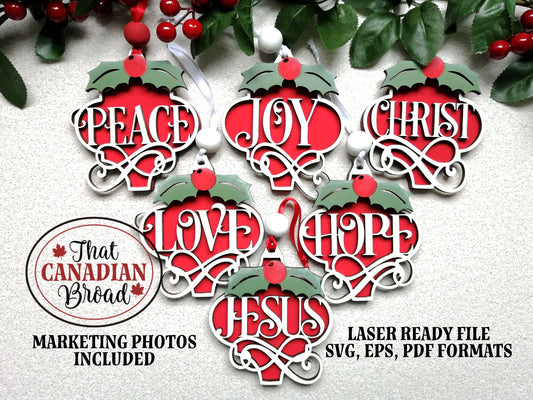 Christmas Arabesque Ornaments, SIX DESIGNS, layered, laser file, marketing photos included