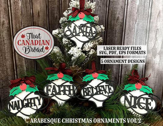 Christmas Arabesque Ornaments Vol 2, FIVE DESIGNS, layered, laser file, svg, eps, pdf formats