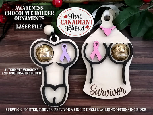 Cancer Awareness Chocolate Holder Ornaments with alternates, SVG laser file, digital file only