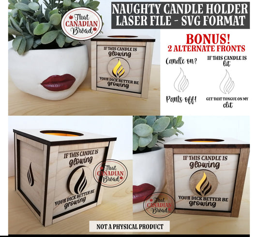 Naughty Candle Holder with bonus alternate fronts,  Adults Only, Laser File, SVG Format