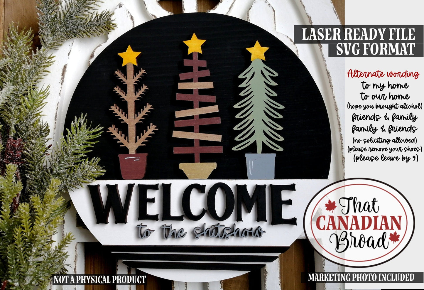 Welcome Trees Trio Sign, alternate wording, laser file, SVG format, marketing photo included