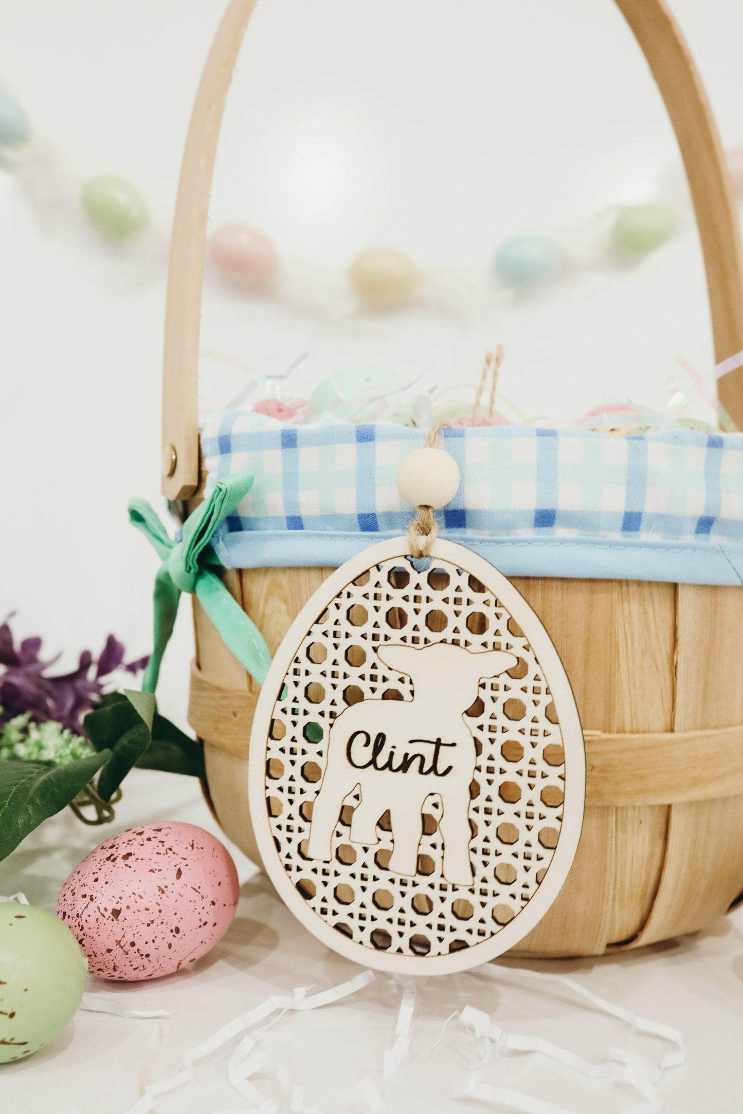 Laser Cut File | Rattan Easter Basket Name Tags | Customizable Easter Basket Name Tags | Easter Name Tag SVG | Easter Basket Name Tag SVG