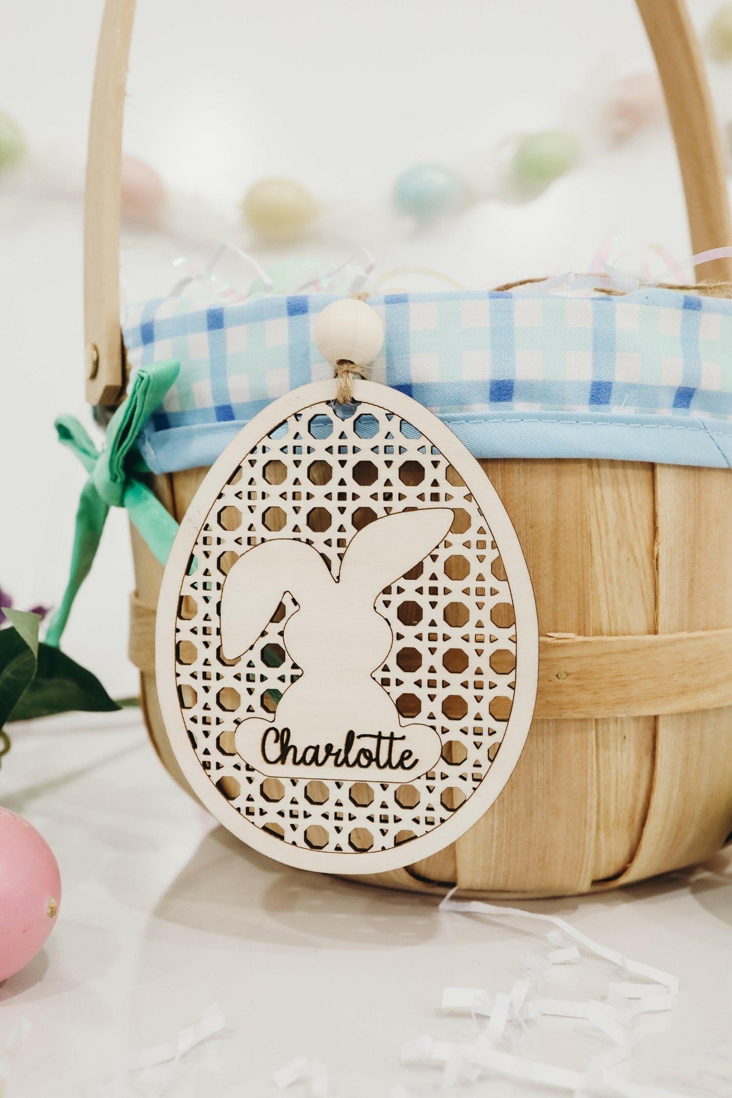 Laser Cut File | Rattan Easter Basket Name Tags | Customizable Easter Basket Name Tags | Easter Name Tag SVG | Easter Basket Name Tag SVG