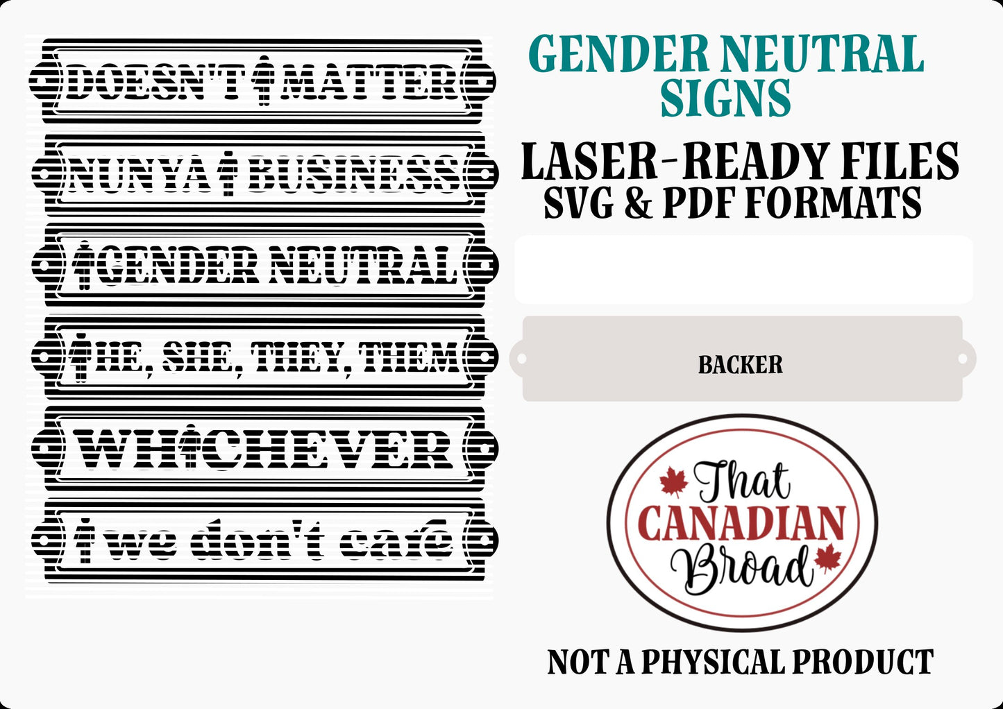 GENDER NEUTRAL SIGNS, 6 designs in total, laser files, digital files, glowforge, laser