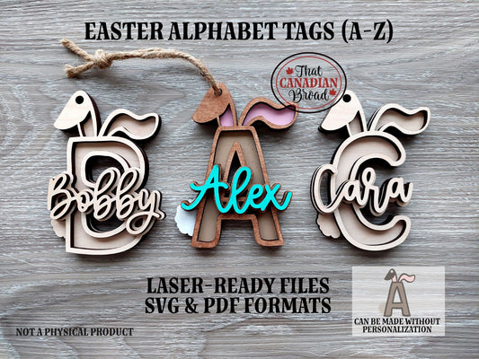 Easter Alphabet Tags A to Z, Personalized Tags, laser cut file, svg & pdf formats, digital file