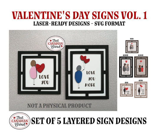 Valentine's Signs VOL. 1, FIVE DESIGNS, laser files, digital files,