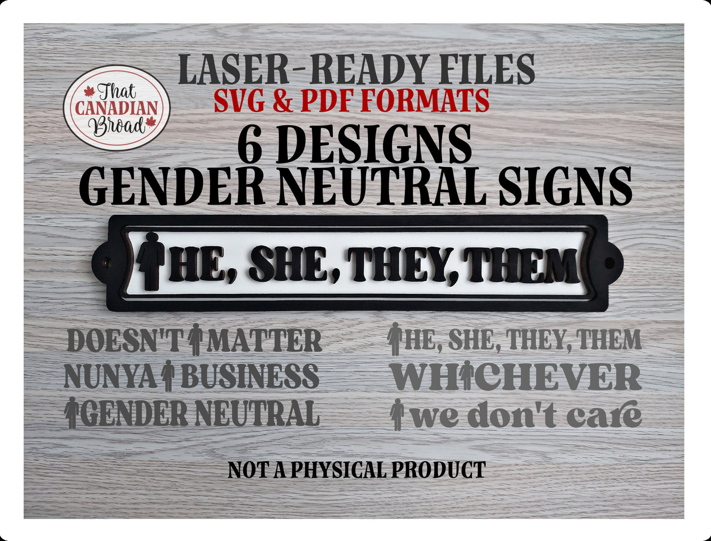 GENDER NEUTRAL SIGNS, 6 designs in total, laser files, digital files, glowforge, laser