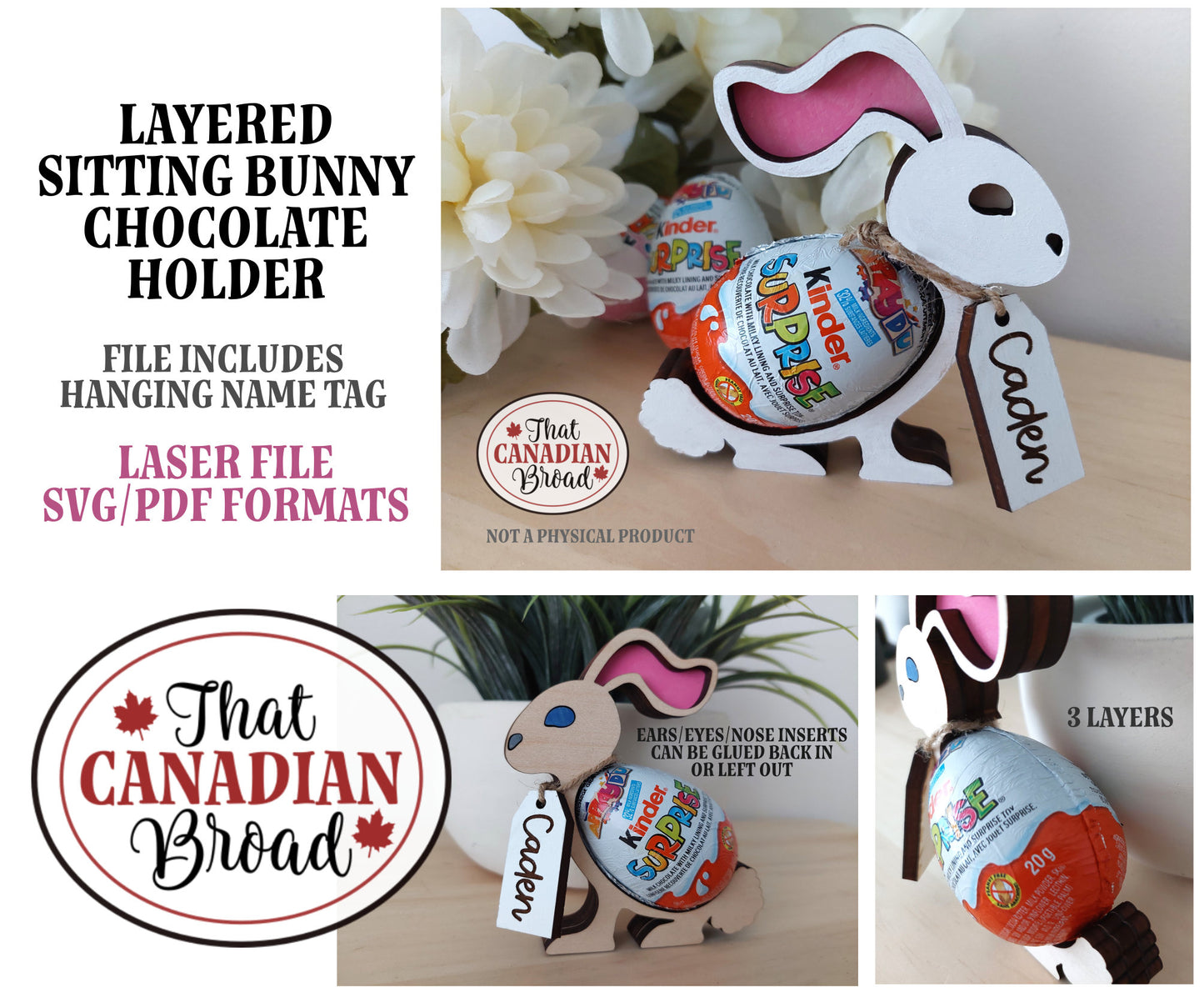 Bunny Chocolate Egg Holder, laser cut file, svg & pdf formats, digital file