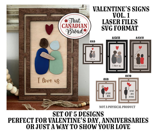 Valentine's Signs VOL. 1, FIVE DESIGNS, laser files, digital files,