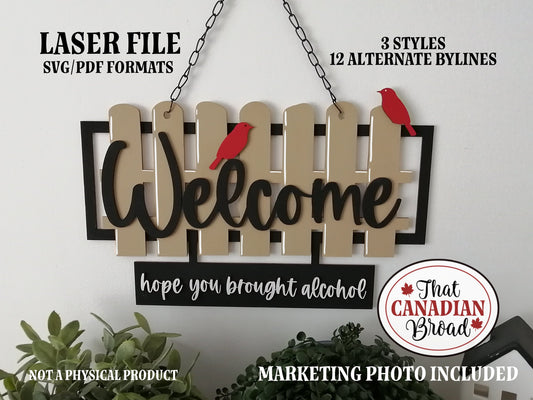Welcome Fence Sign, 3 versions, 12 alternate bylines, laser file, SVG & PDF, marketing photo included