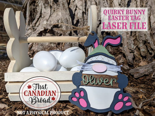 Quirky Bunny Easter Basket Tag, Easter Tag, laser cut file, svg & pdf formats, digital file