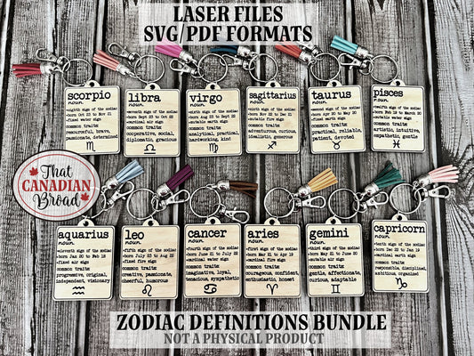 Zodiac Sign Definitions Keychains, laser file,  digital file only, svg and pdf files