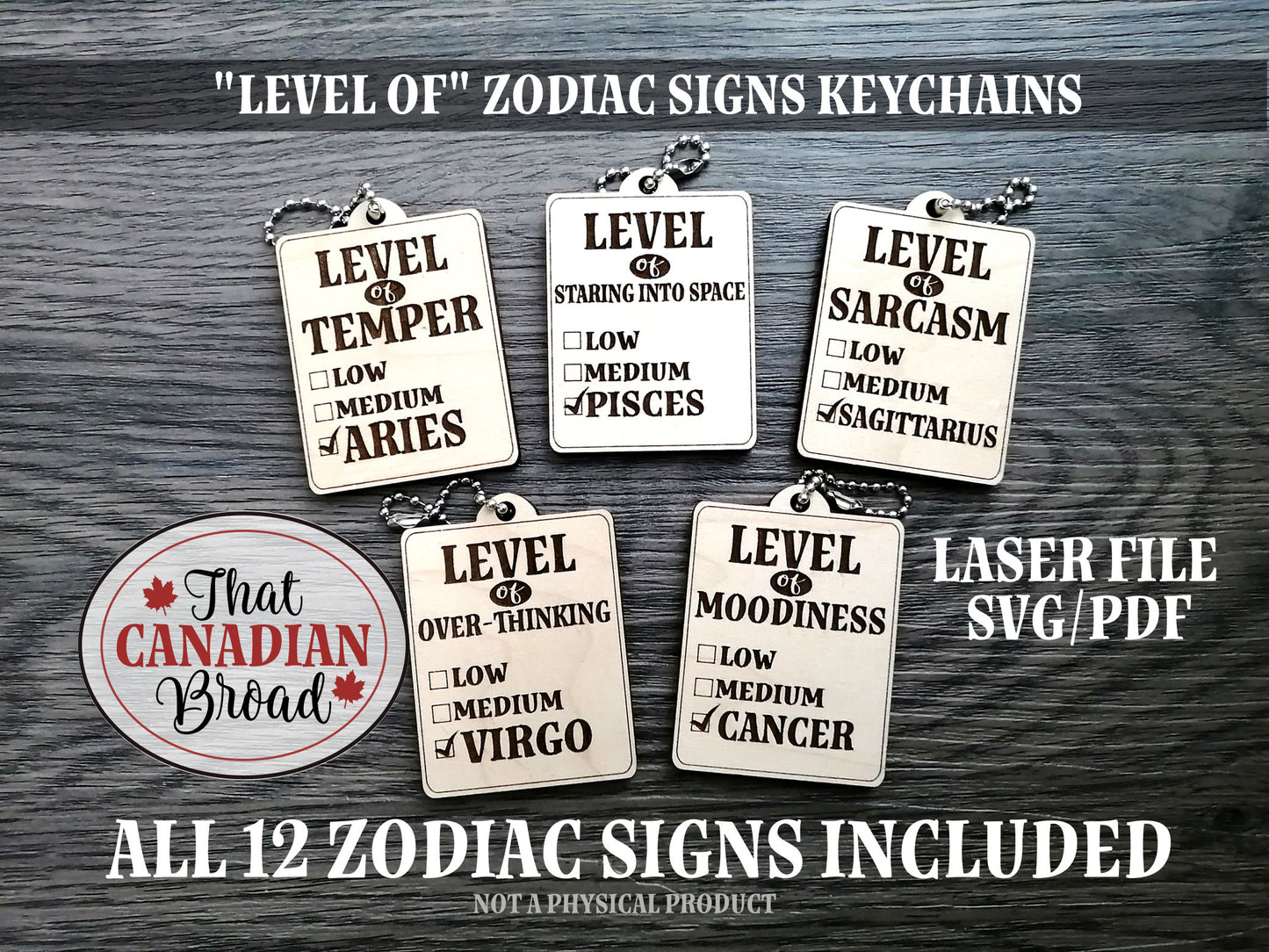 LEVEL OF Zodiac Keychains, laser file,  digital file only, svg and pdf files