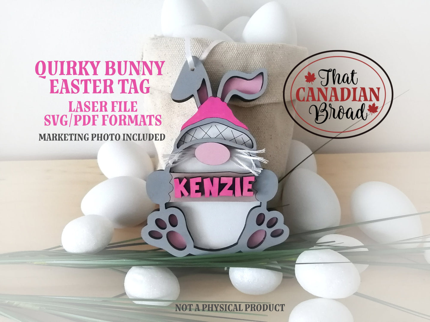 Quirky Bunny Easter Basket Tag, Easter Tag, laser cut file, svg & pdf formats, digital file