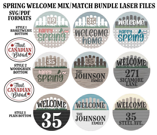 Trio SIGN BUNDLE, 3 styles, Welcome Spring, Welcome Home, Happy Spring, basketweave, woodgrain, laser files, digital files, glowforge, laser