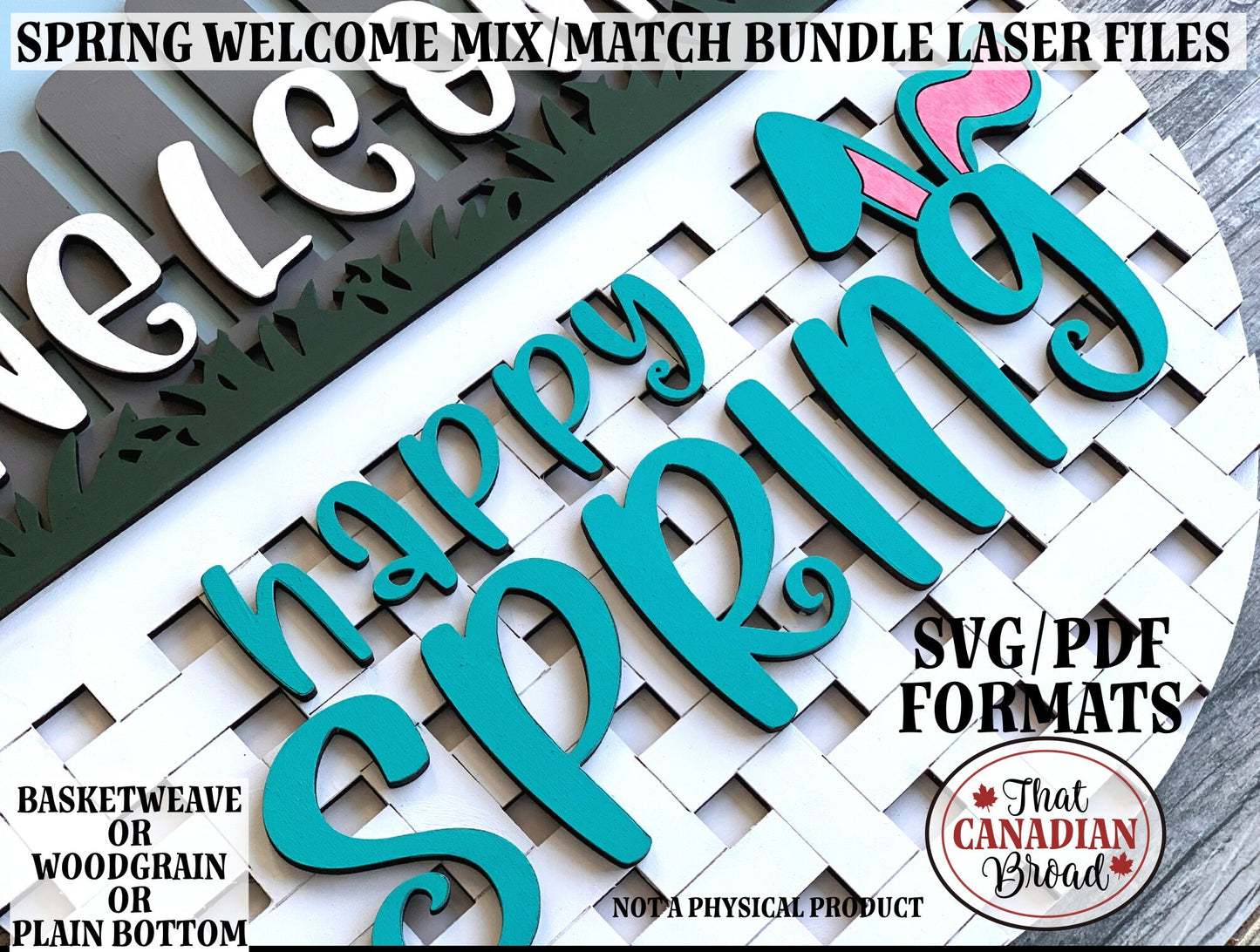 Trio SIGN BUNDLE, 3 styles, Welcome Spring, Welcome Home, Happy Spring, basketweave, woodgrain, laser files, digital files, glowforge, laser