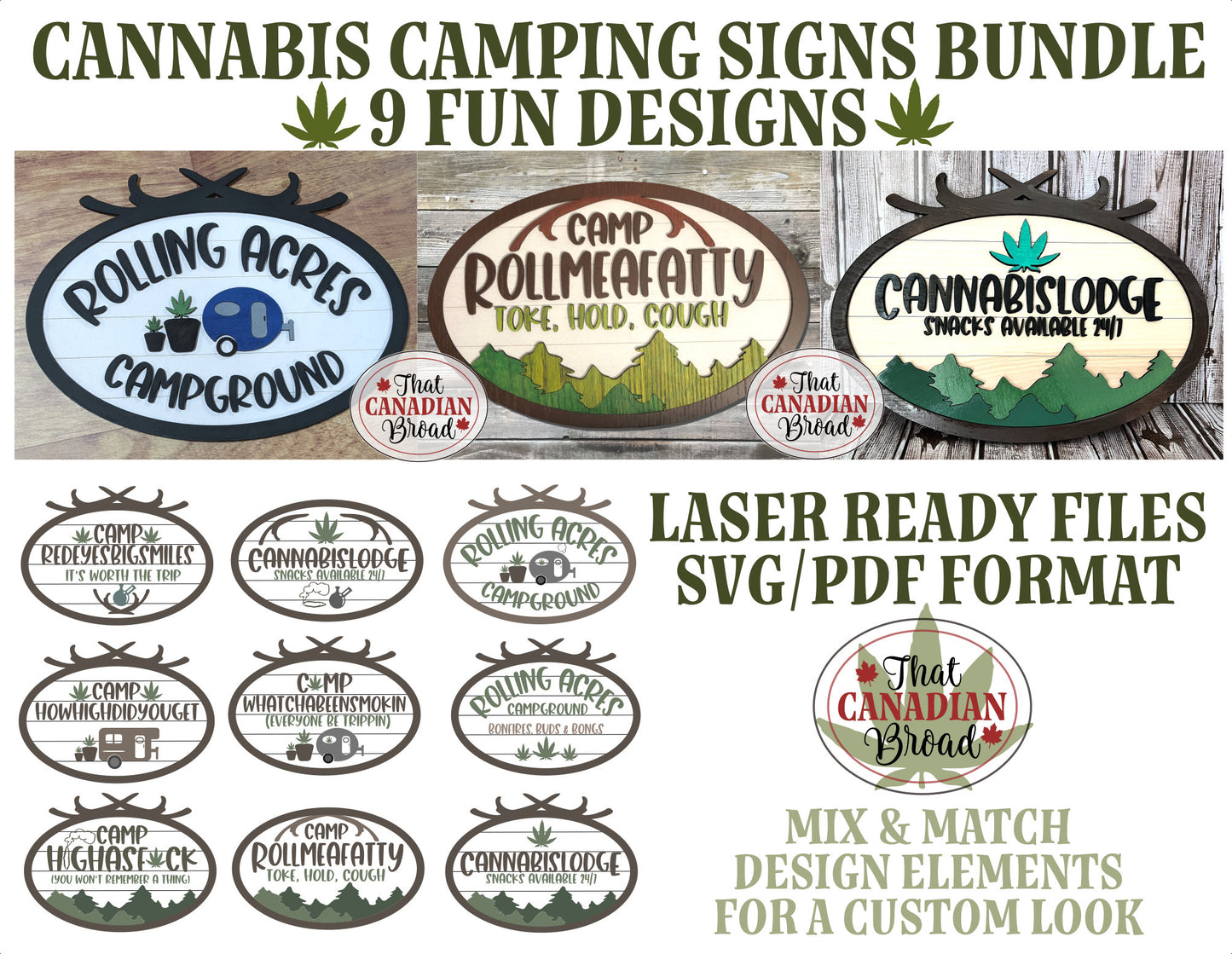 Cannabis Camping Signs BUNDLE, 9 designs, Marijuana Camping Signs Bundle, laser files, digital files, glowforge, laser