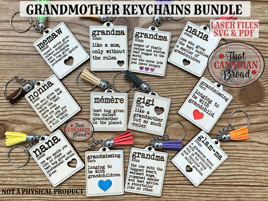 Grandmother Keychains, 12 designs, laser file,  digital file only, svg and pdf files