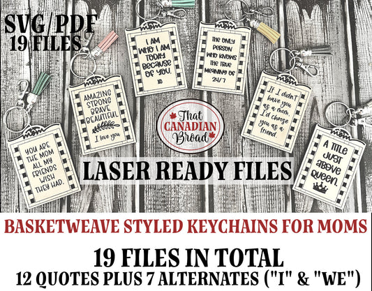 Keychains for Moms basketweave styling, 12 designs plus alternates laser file,  digital file only, svg and pdf files