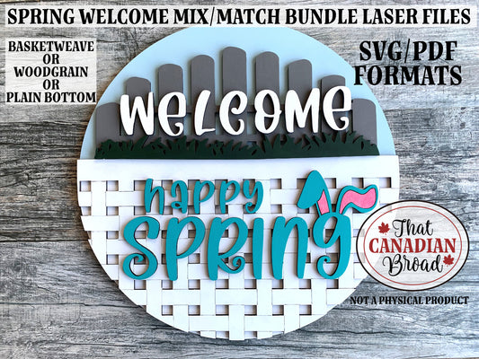 Trio SIGN BUNDLE, 3 styles, Welcome Spring, Welcome Home, Happy Spring, basketweave, woodgrain, laser files, digital files, glowforge, laser