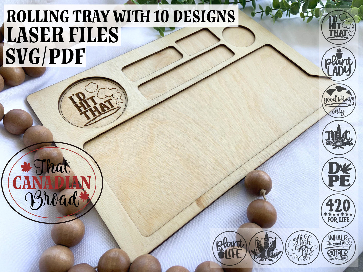 Cannabis Rolling Tray Laser Cut design with 10 quotes, Marijuana rolling tray design, laser files, digital files, glowforge, laser