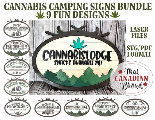 Cannabis Camping Signs BUNDLE, 9 designs, Marijuana Camping Signs Bundle, laser files, digital files, glowforge, laser