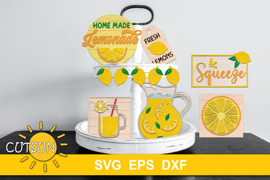 Tiered tray decor summer svg Tiered tray decor bundle Lemonade tiered tray decor svg Glowforge laser cut file