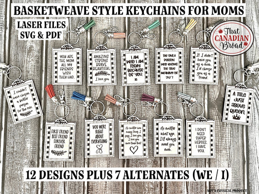 Keychains for Moms basketweave styling, 12 designs plus alternates laser file,  digital file only, svg and pdf files