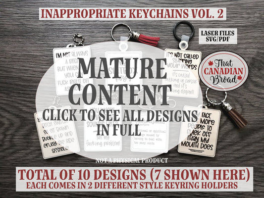 Inappropriate Keychains Vol 2, Adult Humor, Adult humour, Inappropriate, Laser Files Adult Only, Laser file, SVG, PDF