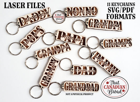 Keychains For Dad, Daddy, Grandpa, Papaw, Pops, 11 designs, laser file,  digital file only, svg & pdf files