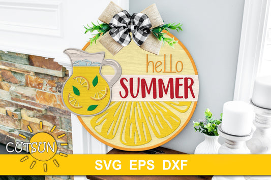 Summer door hanger Hello Summer Door hanger SVG Lemonade door hanger svg Laser cut file