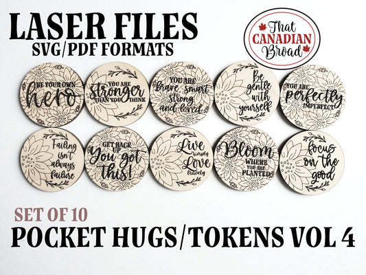 POCKET TOKENS Vol 4, Pocket Hugs, Affirmation, Reassurance, laser, digital file, recovery, addiction, mental health, inspiring