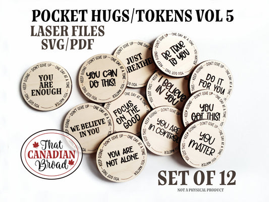 POCKET TOKENS Vol 5 , Pocket Hugs, Set of 12, Affirmation, Reassurance, laser, digital file, recovery, addiction, mental health, inspiring