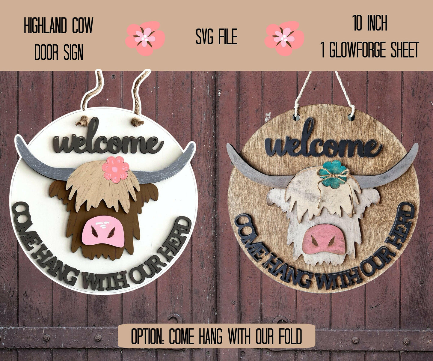 Highland Cow Door Sign, Highland Cows Cut File, Fluffy Cow Door Sign SVG Cut, Fluffy Cows SVG, Fluffy Cows Laser Cut File