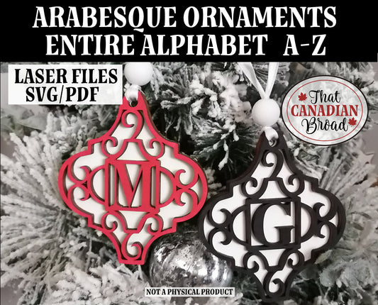 Arabesque Monogram Ornaments, Entire alphabet A to Z, layered laser file, marketing photo included