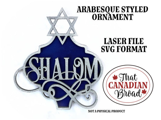 Shalom ornament, hanging, Hanukkah, laser svg file only