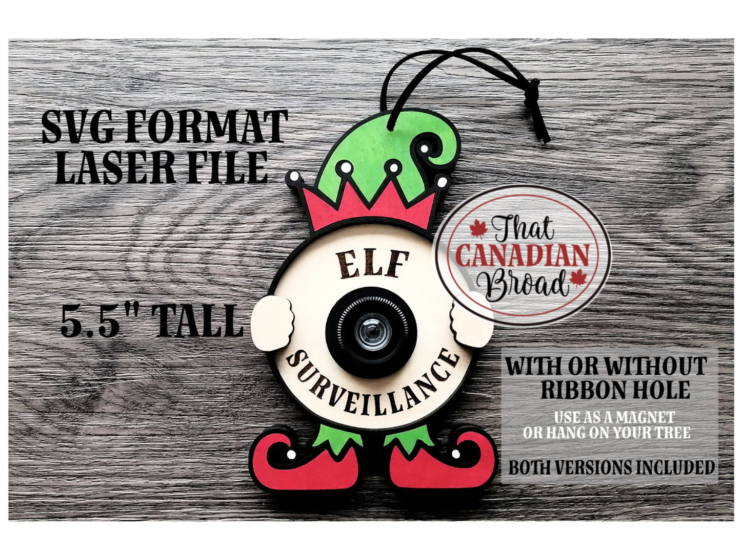 Elf Surveillance Ornament, laser svg file only