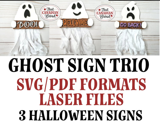 Ghost Trio Signs, 3 Halloween signs, Laser files, SVG & PDF formats