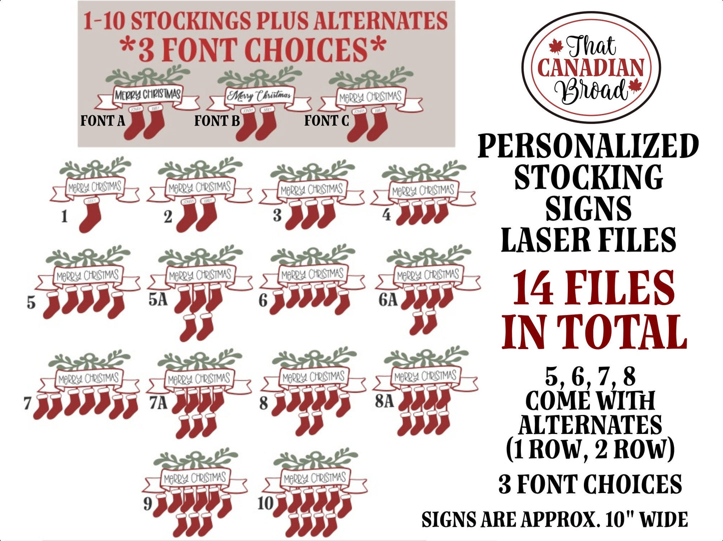 Christmas Stocking Signs for Personalizing, 1-10 names including alternate layouts, laser file, SVG, PDF, digital file only